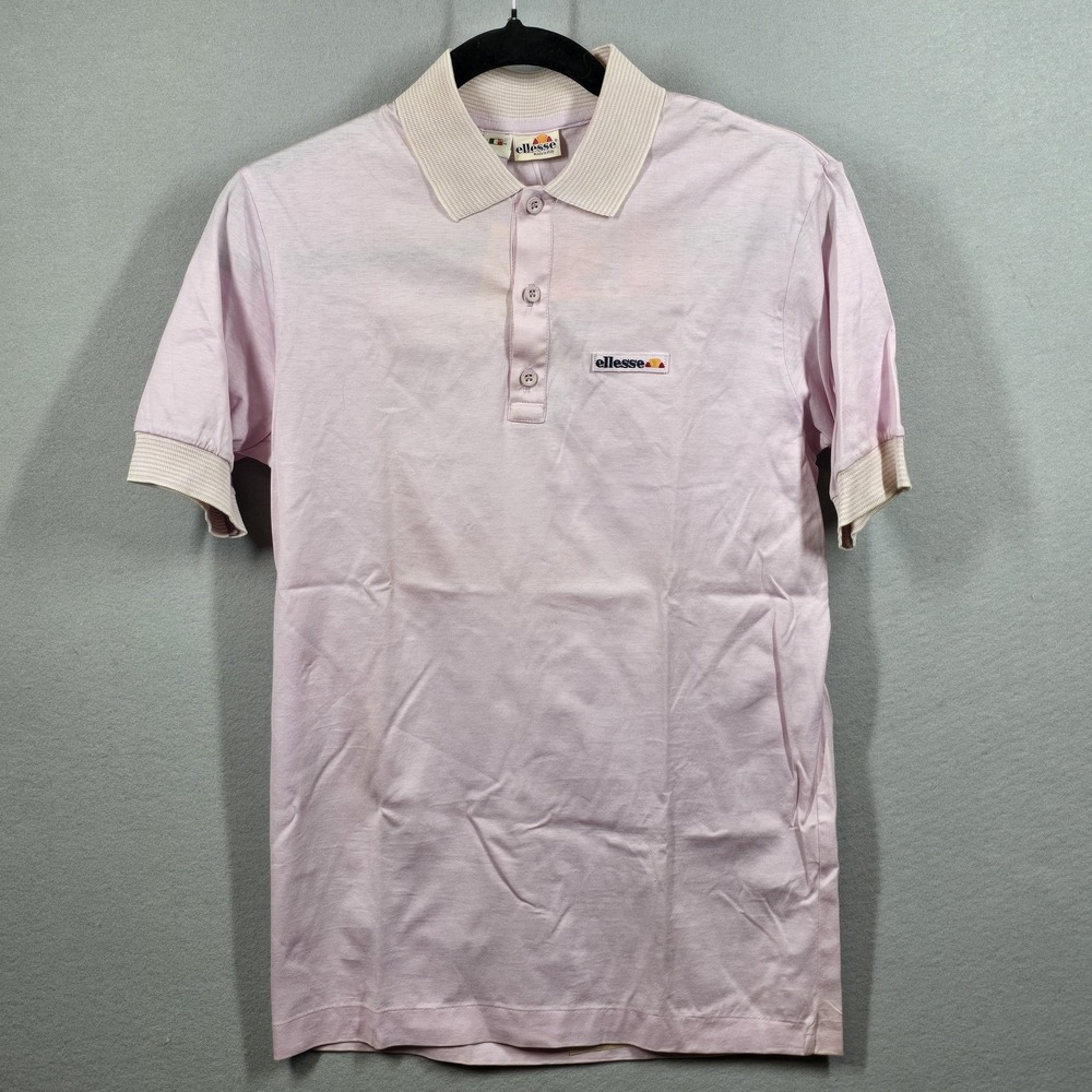 Vintage Ellesse Polo Shirt Womens 12 Pink Made in Italy Smirne Tennis NOS Preppy
